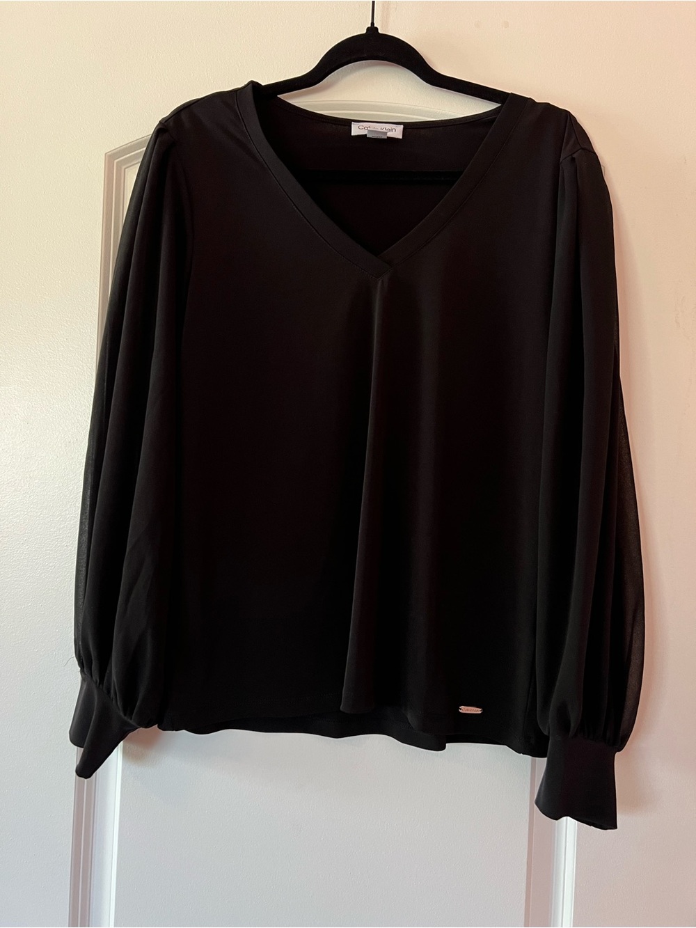 Calvin Klein Black V-Neck Long-Sleeve Blouse